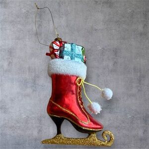 Red Ice Skate Glass Christmas Ornament